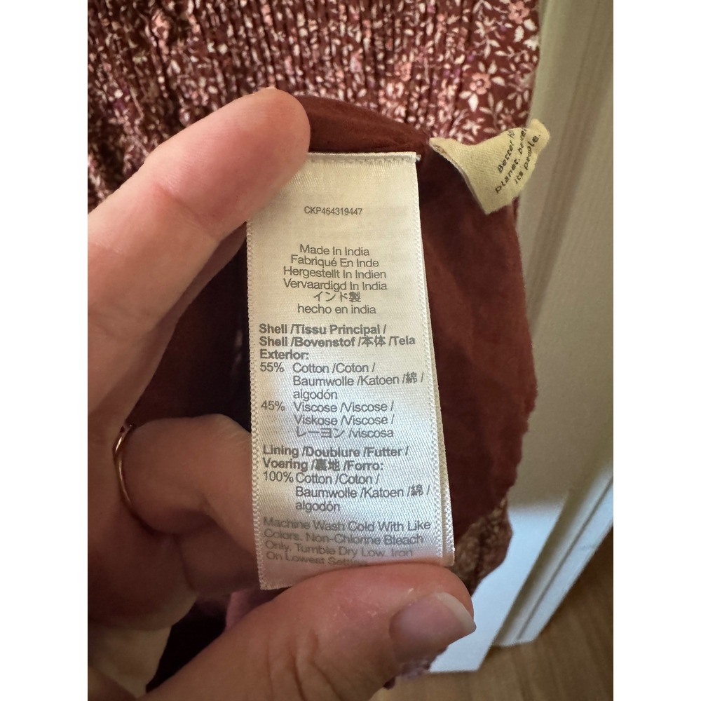 Madewell Floral Smocked Mini Dress Women Small Brown Flutter Sleeve Pockets - Picture 8 of 9